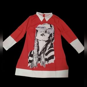 Fashion cute dress, black and white, collar, zipper on the back.